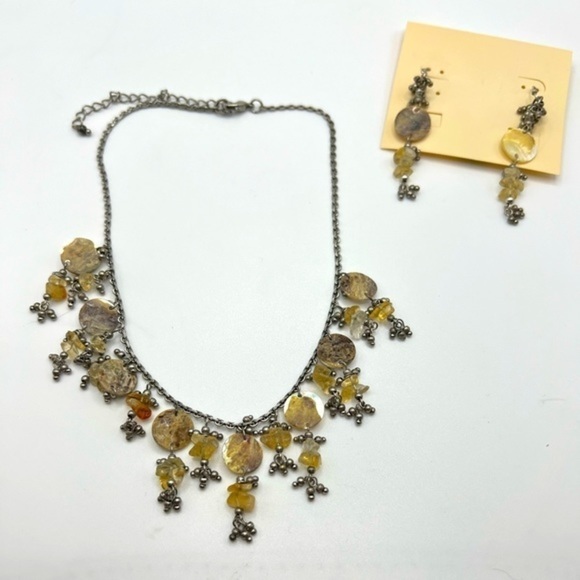 Natural Shell Necklace Pierced Earring Set Beach Boho Tropical‎ Coastal New - Picture 2 of 5